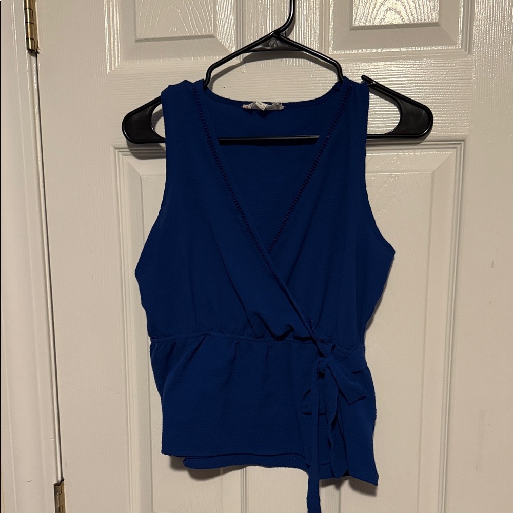 Pink Rose Royal Blue Wrap Tank Top